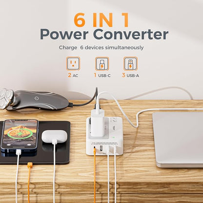TESSAN 220V to 110V Voltage Converter | Universal Travel Power Adapter with Type C/G/D/I/L Plugs, 2 AC Outlets, 4 USB Ports (1 USB-C), 230W Max Step Down Transformer