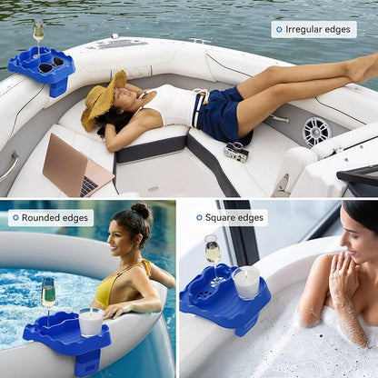 Anivia Hot Tub Table Tray, Adjustable Width 4.3" to 7.7" Hot Tub Accessories for Intex PureSpa, Nonslip Caddy Holds 2 Drinks, Keep Snacks-Drinks Handy and Dry, Fits Outdoor Inflatable Spa/Pool (Blue)
