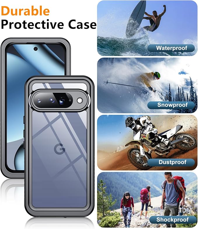 Temdan for Google Pixel 10 Pro XL Case Waterproof,Built-in Lens & Screen Protector[Full Body Shockproof][Military Dropproof][Dustproof][IP68 Underwater] for Pixel 10 Pro XL 6.8”-Black/Clear
