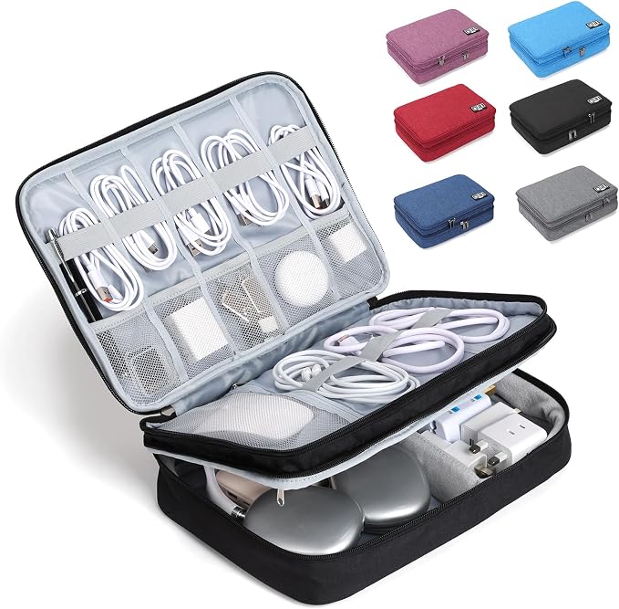 Large Electronic Organizer Travel Case, Double Layer Tech Pouch with Adjustable Dividers, Cable Organizer Bag for Charger, Power Bank, Hard Drive, Camera Gear and Travel Accessories