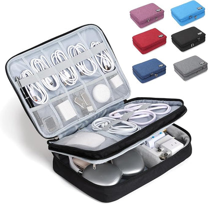 Large Electronic Organizer Travel Case, Double Layer Tech Pouch with Adjustable Dividers, Cable Organizer Bag for Charger, Power Bank, Hard Drive, Camera Gear and Travel Accessories