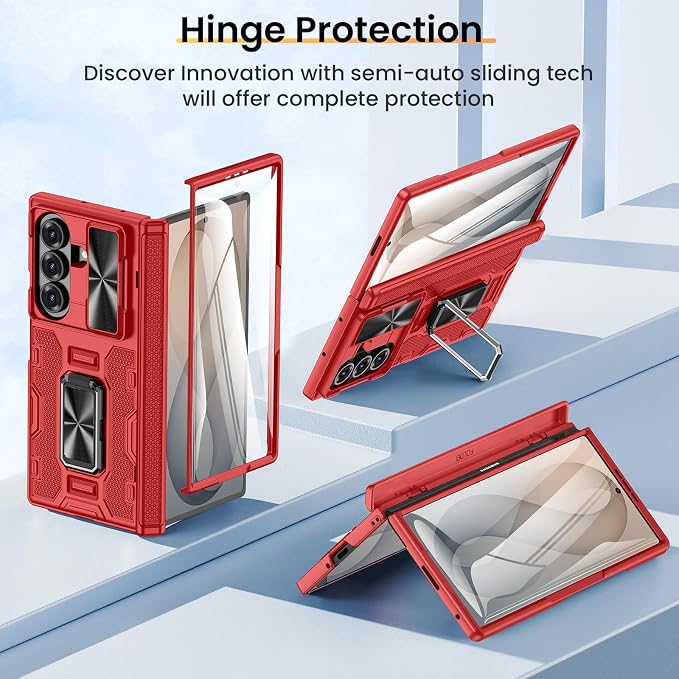 VEGO for Galaxy Z Fold 8 Ultra Case with Screen Protector&Hinge Cover,Red | Built-in Slide Camear Cover & 360° Ring Stand Heavy Duty Drop Protection Case for Samsung Galaxy Z Fold 8 Ultra 5G 2026