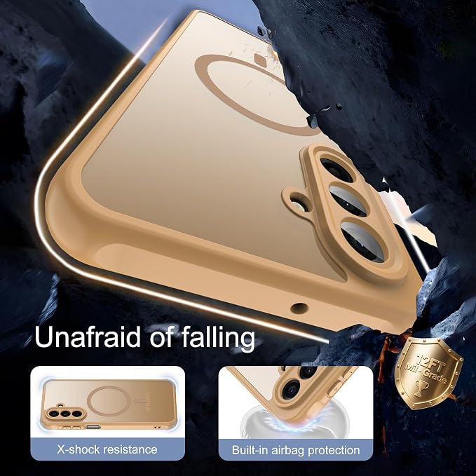 for Galaxy A17 5G Phone Case: Compatible for Samsung A17 5G Case [magsafe Fit] with 2PC Tempered Glass Screen Protector,Frosted Translucent Soft-Touch Skin & Military-Grade Protection for A 17,Gold
