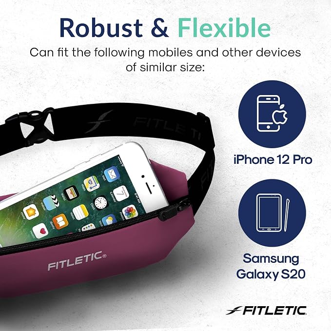 Fitletic Active Lifestyle Fanny Pack & Mini Sports Running Belt For Men & Women – Lightweight, Low Profile- Ultra-Soft Expandable Lycra Pouch - Fits All Phones – Inner Pocket