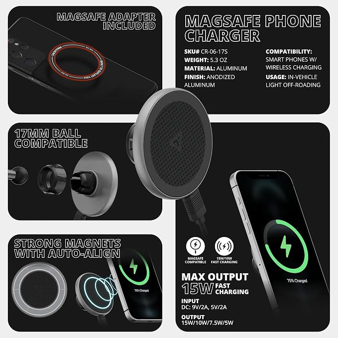 Tackform Link Vent Mount Magnetic Wireless Charging Phone Holder - Compatible with MagSafe, 2015-2020 Ford F-150, 2017-2021 Super Duty, 2018-2021 Expedition | Billet Aluminum Bracket | Short Reach