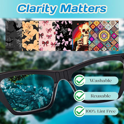 6 PCS Glasses Cleaning Cloth Eyeglass Lens Cleaning Cloth Eyeglasses Wipes Microfiber Reusable Soft for Phone Screens Camera Unisex Women Girls Cute Aesthetic (6.3"x6.3")-Bat Bowknot
