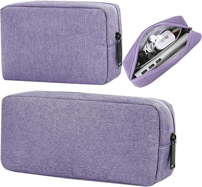CAAORDKSO Electronic Organizer Travel Case, Electronic Accessories Storage Bag, Portable Waterproof Cable Organizer Bag for Laptop Charger Mouse, USB, Cord, Power Bank, Earphone, Pen(Small+Big,Purple)