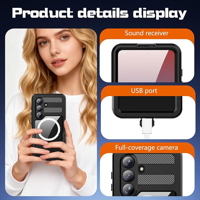 Losin Compatible with Galaxy S26 Plus Case Waterproof Magnetic [Compatible with MagSafe] [Drop Protection] [IP68 Underwater] Full Body Shockproof Protective Phone Case, Black