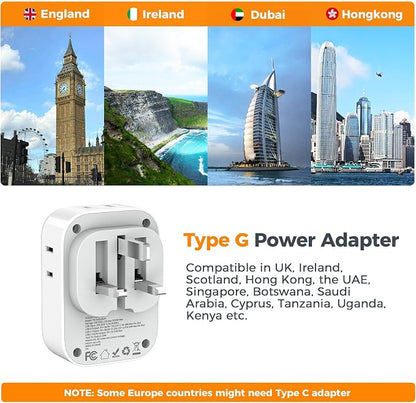TESSAN UK Adapters for Travel, US to UK Ireland Plug Adapter 20W, Foldable | Power Adaptor, 4 Outlets 3 USB(PD 20W 1 USB C), Type G for USA to Scotland London England Hongkong Dubai Irish