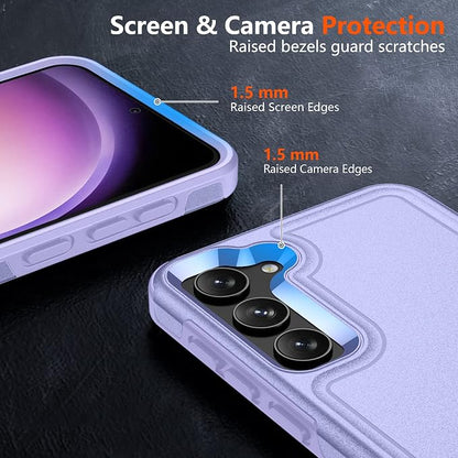 SPIDERCASE Designed for Samsung Galaxy S23 Case, [10 FT Military Grade Drop Protection], 2 Pack [Tempered Glass Screen Protector+Camera Lens Protector] Heavy Duty Shockproof Case, Light Purple