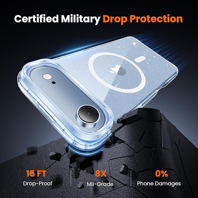 3 in 1 for iPhone Air Case Clear Glitter,Fits MagSafe, Not Yellowing, Screen Protector*1 Camera Lens Protector*1, Military-Grade Protection for Phone Cover 6.5 inch