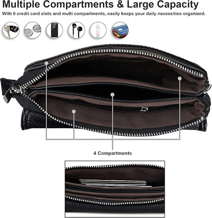 befen Genuine Leather Small Crossbody Bags for Women Cell Phone Bag Cross Body Purses,Silver Zipper