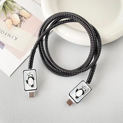 Charger Cover Protection Set, Compatible with Apple 40W Dynamic Power Adapter (with 60W Max), Fun & Adorable Flexible TPU Charger Case + Spiral Data Cable Protector, Cute Panda Butt (5in1)