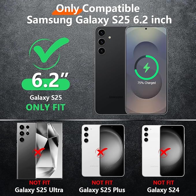Battery Case for Galaxy S25, 10000mAh High Capacity Rechargeable Portable Protective Extended Charger Cover Compatible with Galaxy S25 (6.2 inch) Wireless Charging Case with Screen Protector-Black