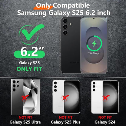 Battery Case for Galaxy S25, 10000mAh High Capacity Rechargeable Portable Protective Extended Charger Cover Compatible with Galaxy S25 (6.2 inch) Wireless Charging Case with Screen Protector-Black