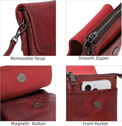 Iswee Leather Crossbody Bags for Women RFID Blocking Cell Phone Purse Small Anti-Theft Zippered with Card slots