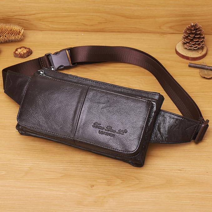 KPYWZER Vintage Leather Fanny Pack Waist Bag for Men Women Outdoor Travel Hunting Hiking Camping Hip Bum Belt Cell Phone Purse Wallet Pouch Retro Crossbody Sling Pouch C