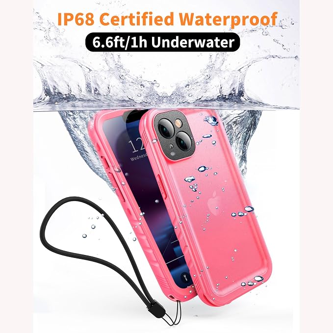 Cozycase Compatible with iPhone 13 Waterproof Case - Full Body Dustproof Shockproof Rugged Waterproof Case for iPhone 13 6.1 Inch Pink