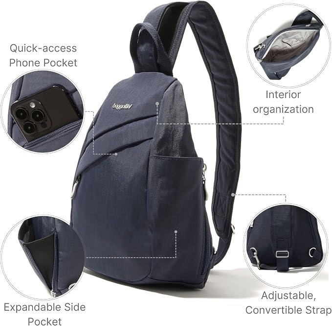 Baggallini Medium Sling Backpack - 9"x11" Lightweight Sling Bag with Convertible Adjustable Shoulder Strap