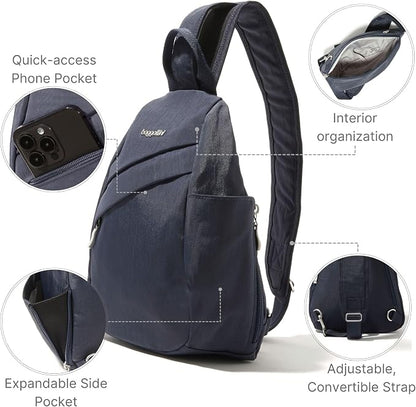 Baggallini Medium Sling Backpack - 9"x11" Lightweight Sling Bag with Convertible Adjustable Shoulder Strap