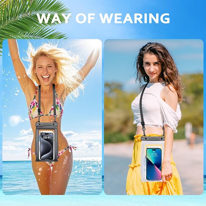 2 Pack Large Waterproof Phone Pouch, IPX8 Double Sealing Floating Waterproof Bag for iPhone 17 16 15 14 Pro Max Sumsang S25 S24 Google All Devices