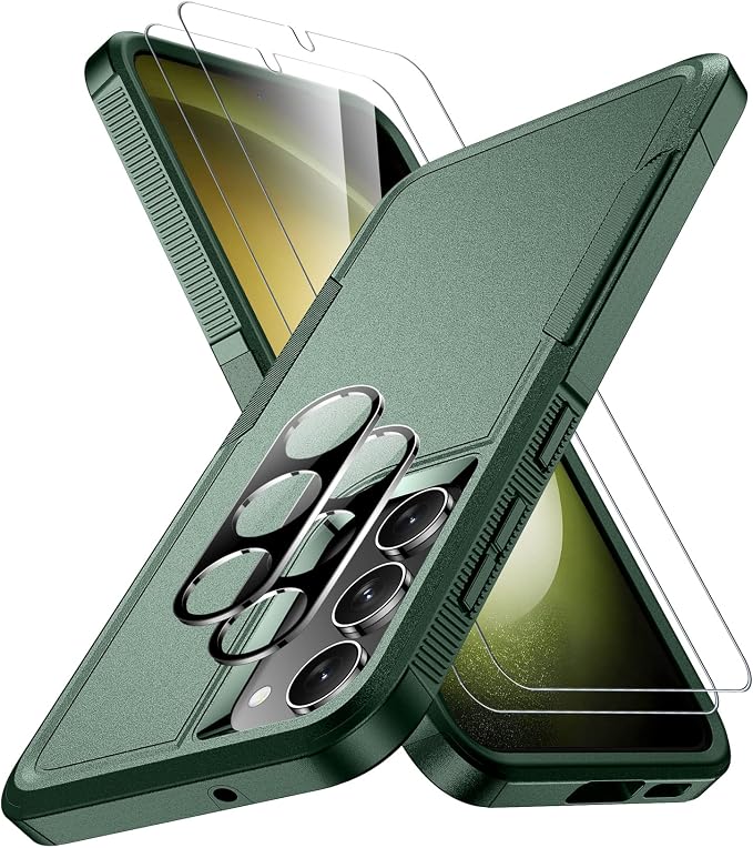 SPIDERCASE Designed for Samsung Galaxy S23 Case, [10 FT Military Grade Drop Protection], 2 Pack [Tempered Glass Screen Protector+Camera Lens Protector] Heavy Duty Shockproof Case, Deep Green