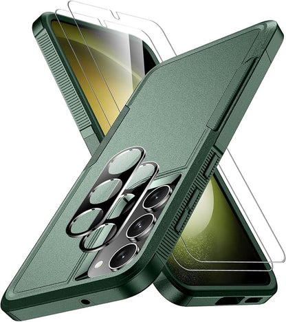 SPIDERCASE Designed for Samsung Galaxy S23 Case, [10 FT Military Grade Drop Protection], 2 Pack [Tempered Glass Screen Protector+Camera Lens Protector] Heavy Duty Shockproof Case, Deep Green