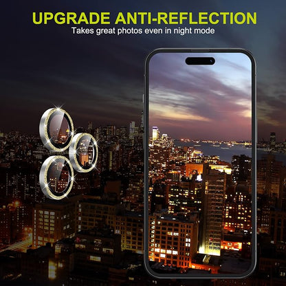 WSKEN [Gold Glitter] for iPhone 14 Pro/iPhone 14 Pro Max Camera Lens Protector,[Night Shooting Mode] HD Tempered Metal Glass Camera Screen Protector Cover Film Accessories