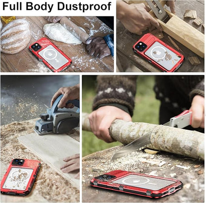 WIFORT for iPhone 14 Plus Waterproof Case - Built-in [Screen Protector][IP68 Water Proof][14FT Military Grade Shockproof], Rugged Metal Full Body Aluminum Protective Drop Protection Cover, 6.7" Red