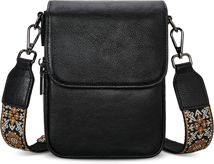 HESHE Leather Small Crossbody Bags for Women RFID Blocking Cell Phone Purse Anti-Theft Travel Bag with wide Straps