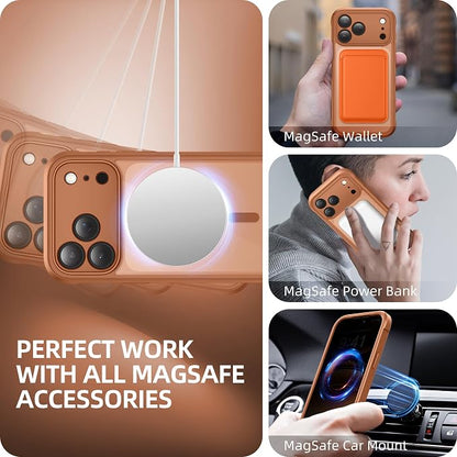 BERFY for iPhone 17 Pro Case, Compatible with MagSafe, Built-in Privacy Screen Protector, Camera Protection, Shockproof Full Body Phone Case 6.3", Clear Dark Orange