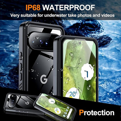 Hualele Pixel 9 Pro XL Case Waterproof Built-in Screen Protector and Lens Protector, IP68 Underwater Rugged Full Body Shockproof Anti-Scratched Durable Phone Case for Google Pixel 9 Pro XL Black/Clear