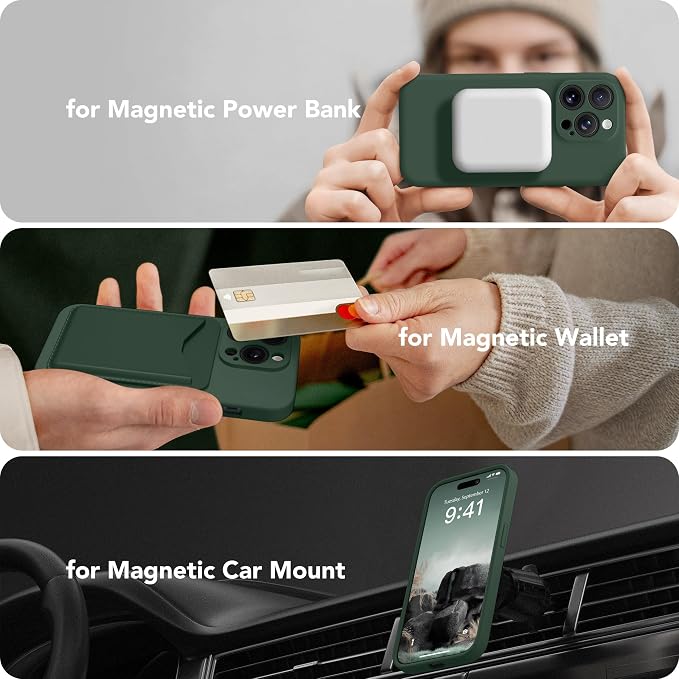 Magnetic for iPhone 13 Pro Max Case, Compatible with MagSafe, [Full Camera Protection][Screen Protector] Silicone Shockproof Protective Phone Case for iPhone 13 Pro Max 6.7", Alpine Green