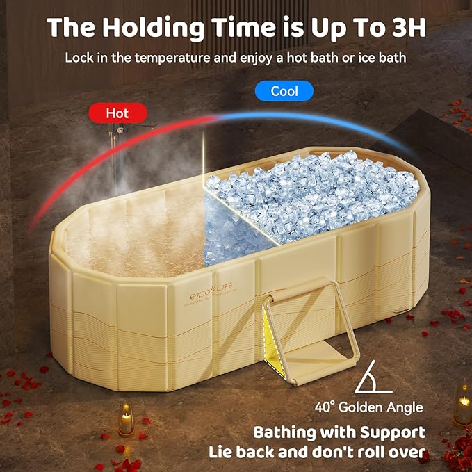 Portable Foldable Bathtub, Freestanding Bathtub No Installation, Bathroom SPA Soaking Bath Tub, Shower Stall Collapsible Hot & Ice Bath for Indoor Outdoor (Beige, ‎47.2"L x 21.6"W x 19.6"H)