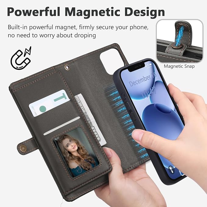 Wallet Case for iPhone 12 Pro Max with Card Holder/Crossbody Wallet/Strap| RFID Blocking | Magnetic | Kickstand | Detachable | PU Leather Phone Case for iPhone 12 Pro Max,6.7 in,Black