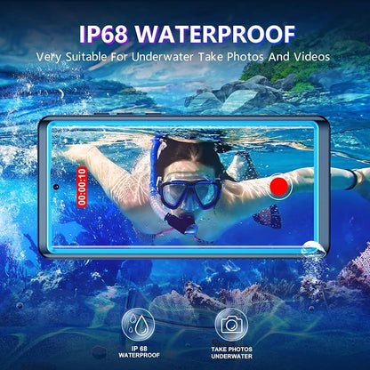 Temdan Designed for Samsung Galaxy S22 Ultra Case,Waterproof Built-in Lens & Screen Protector [Full Body Shockproof][Military Drop Proof][IP68 Underwater] Phone Case for S22 Ultra 5G-Blue (2022)