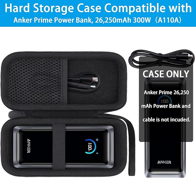 khanka for Anker Prime Power Bank, 26,250Mah Case, Hard Travel Bag Compatible with Anker Prime Power Bank 26K, 300W, Case Only (Black)