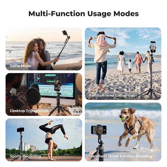 K&F CONCEPT 71" Phone Tripod, Auto Open Selfie Stick with 4 Legs & Stabilizing Handle, 360° Rotation Cell Phone Tripod Stand with Wireless Remote Control, Compatible with iPhone, Android, Camera