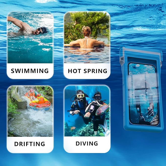 GOLDJU Waterproof Phone Case, Underwater Diving Phone Case for Snorkeling,IPX8 Waterproof Phone Pouch with Lanyard for Apple iPhone，Samsung,and up to 7.0",Beach Cruise Ship Travel Essentials -Blue
