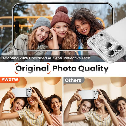 YWXTW for iPhone 17 Pro Max Camera Lens Protector, [Upgraded Glitter Design] Full Bling Sparkly Diamond Tempered Glass Screen Protector Metal Camera Cover Accessories (Glitter Silver, iPhone 17 Pro Max)