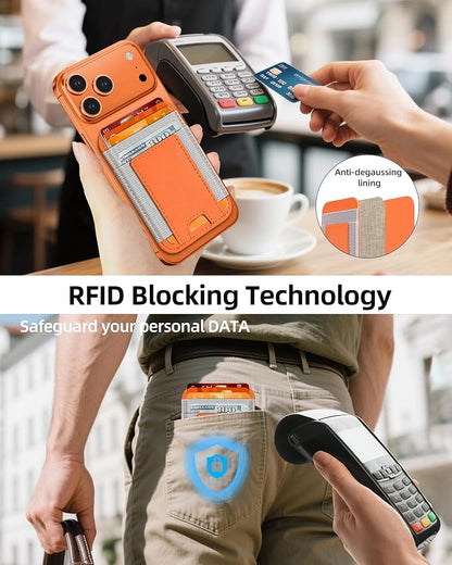 ExtreLife Upgraded for Magsafe Wallet, Stronger Magnetic Wallet for iPhone 17/16/15/14/13/12 Series, for iPhone Magsafe Wallets, Vegan Leather, Fit 7 Cards, Orange+Gray