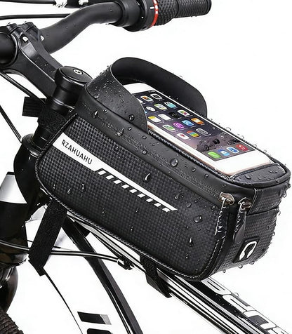 Bike/Bicycle Phone Holder Bag, Bicycle Front Frame Bag, Waterproof Tube Bag, Bike Accessories, Cycling Pouch with TPU Touch-Screen& Sun-Visor Compatible Phone Under 6.5” (Black)