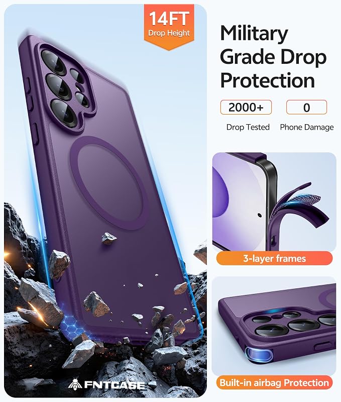 FNTCASE for Samsung Galaxy S26 Ultra Case, Compatible with Magsafe Purple | Screen Protector, Full Camera Protection, Translucent Matte, 14FT Military Grade Drop Proof, Protective Phone Cover