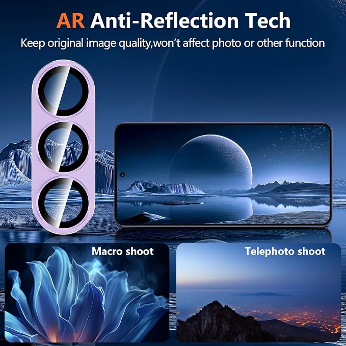 for Samsung Galaxy S26 Plus Camera Lens Protector, Electroplated Matte Back with 9H Tempered Glass Lens Protector, [Strong Adsorption] [Case-Friendly] Metal Ring HD Clear Lens Cover, Purple