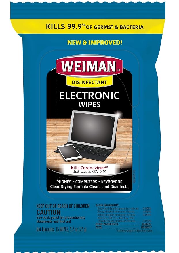 Weiman Disinfecting Electronic Wipes - Safely Clean Your Screen, Laptop, Computer, TV, Equipment-Electronic Cleaner Wipes