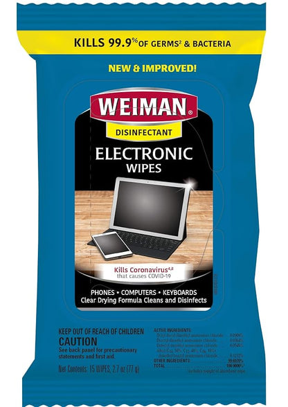 Weiman Disinfecting Electronic Wipes - Safely Clean Your Screen, Laptop, Computer, TV, Equipment-Electronic Cleaner Wipes