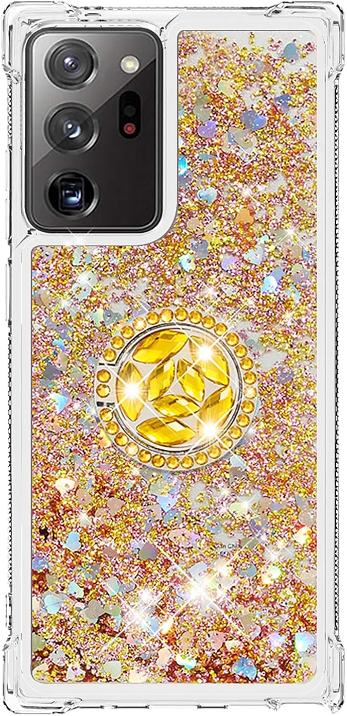 Silicone Phone Case for Galaxy Note 20 Ultra Glitter Back Case, Bling Liquid Case Bumper Cover with Ring Holder Transparent Protective Shell Anti Yellowing compatible with Samsung Galaxy Note 20 Ultra