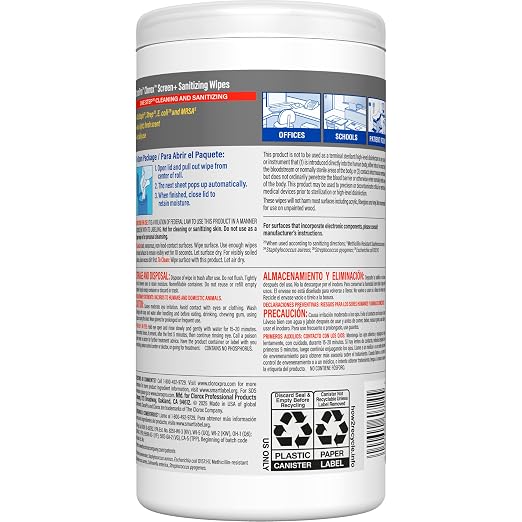CloroxPro Clorox Screen+ Sanitizing Wipes, Bleach Free Cleaning Wipes, Citrus Blend Scent, 75 Count
