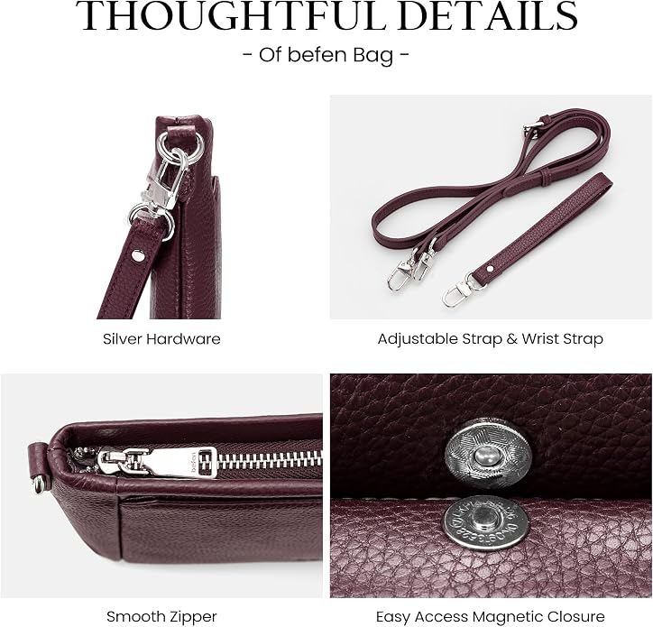 befen Genuine Leather Wristlet Wallet for Women Soft RFID Leather Clutch Purse with Built in Wallet Trendy Crossbody Bag