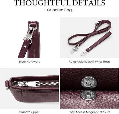 befen Genuine Leather Wristlet Wallet for Women Soft RFID Leather Clutch Purse with Built in Wallet Trendy Crossbody Bag